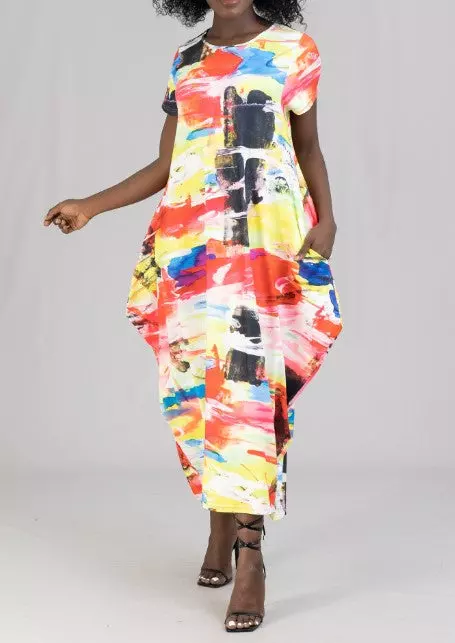 22067 Abstract Print Maxi Dress - One Size (3-PCS PRE-PACK) ($20.00 Each)