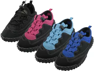 W1188L-A - Wholesale Women's "Wave" Nylon Upper With TPR. Outsole Lace Up Sport Water Shoes — Assorted - All lack, Black/Royal Blue, Black/Fuchsia & Black/Blue (W1188L-A) / 10