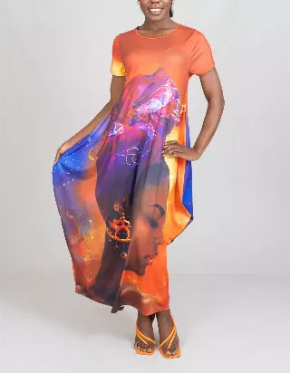 23019- Women's Plus Size Maxi Dress Digital Face-Print Knit Maxi Dress - One Size (3-PCS PRE-PACK) ($20.00 Each)