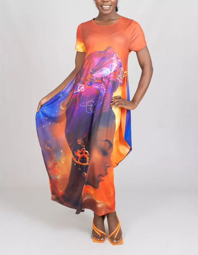 23019- Women's Plus Size Maxi Dress Digital Face-Print Knit Maxi Dress - One Size (3-PCS PRE-PACK) ($20.00 Each)
