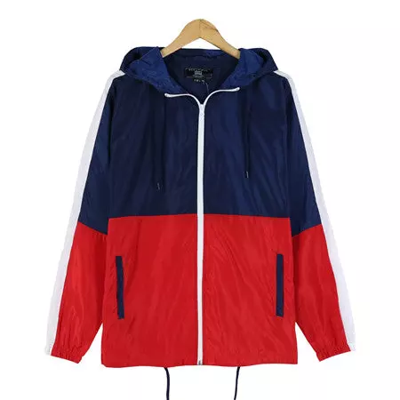 Men's Lightweight Hooded Windbreaker - Navy/Red