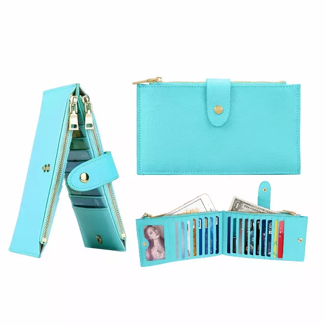 RFID Blocking Multi Card Zipper Card Holder Purse Wallet for Men and Women — Blue
