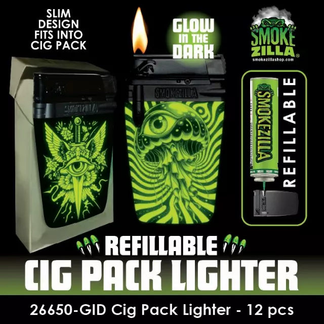 Glow in The Dark Cig Pack Lighter B - 12 Pieces Per Retail Ready Display 26650