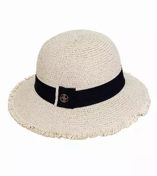 Adrienne Vittadini Frayed Brim Straw Bucket — NATURAL