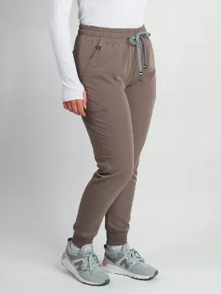 Madison | High-Waisted Jogger Scrub Pants — Taupe / XL