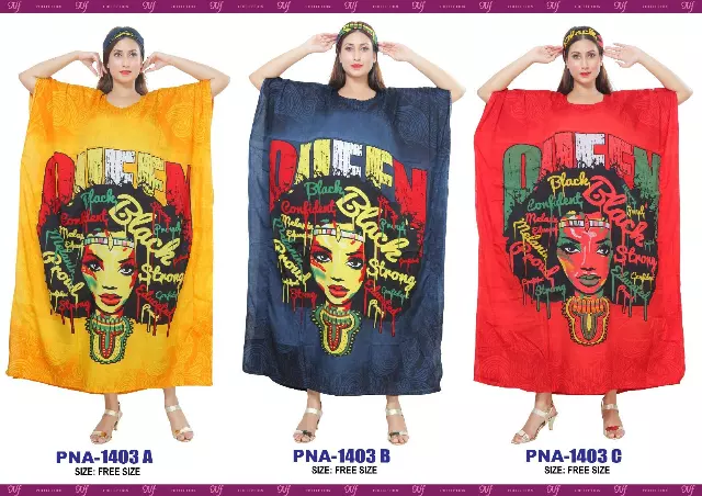 PNA-1403 Women's Queen Long Kaftan Dress - One Size (6-PCS PRE-PACK) - $7 Each — One Size (4-24) / Print-1403A