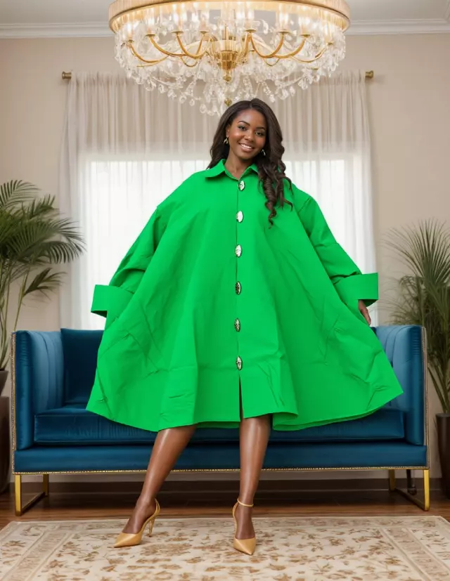 243 - Big Button Down Solid Colors Authentic African Tunic Dress (3 PCS PRE-PACK) - $25.00 EACH — One Size (4 - 24) / Print-26030