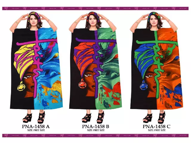 PNA-1458 Women's Digital Colorful FAITH Print Long Comfortable Kaftan Dress with Headwrap- One Size (6-PCS PRE-PACK) - $7 Each — One Size (4-24) / Print-1458C