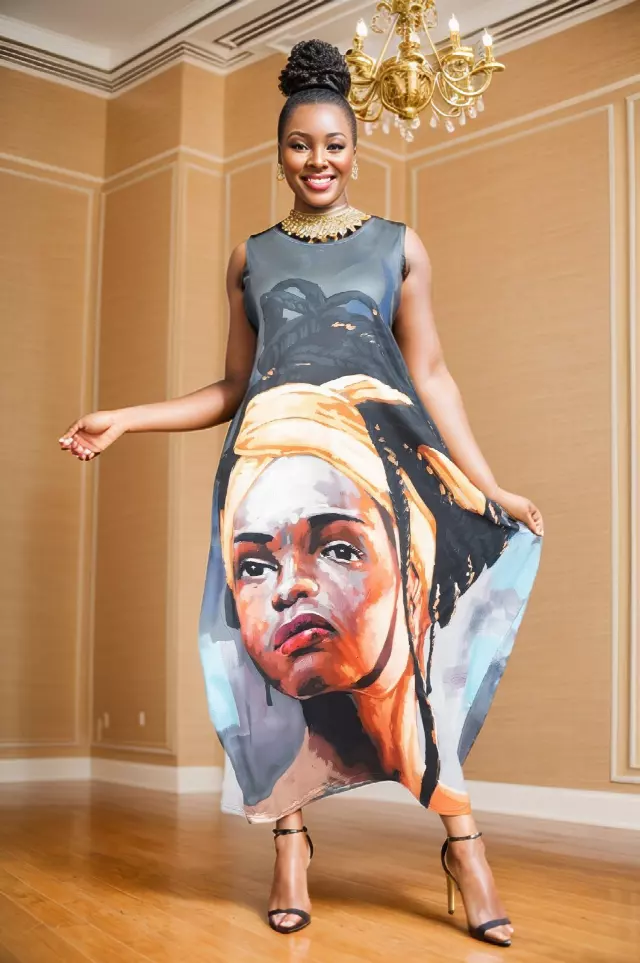 23026- Women's Plus Size Face-Print Maxi Dress - One Size (3-PCS PRE-PACK) ($15 Each)