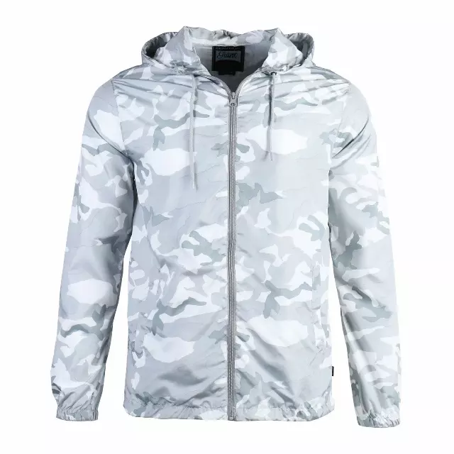 Men's Water-Resistant Lightweight Hooded Windbreaker - Camo