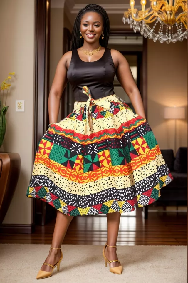 7012 - NEW PRINTS!! African Print Mid Length Skirt 28" (3/pk_ Free Size - $18.00 Each — One Size / Print-619