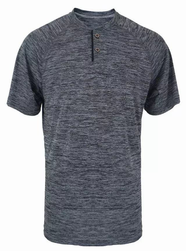 Men's Performance Henley Shirt w/ Mélange - Style #LHT9- $7.50 /Unit MINIMUM 24 PCS - PLEASE SEE DESCRIPTION - S-2XL — Charcoal