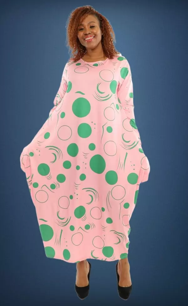 22128 Pink Green Knit Maxi Dress- One Size (3-PCS Per Pack) ($18.00 Each)