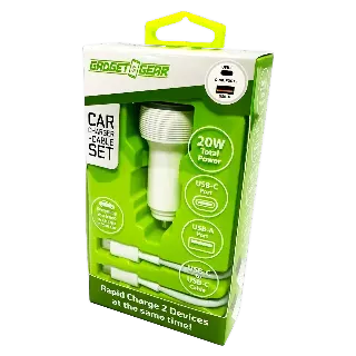Car Charger Dual USB / USB-C Ports with USB-C to USB-C Charging Cable 20 Watts - 3 Pieces Per Pack 24608