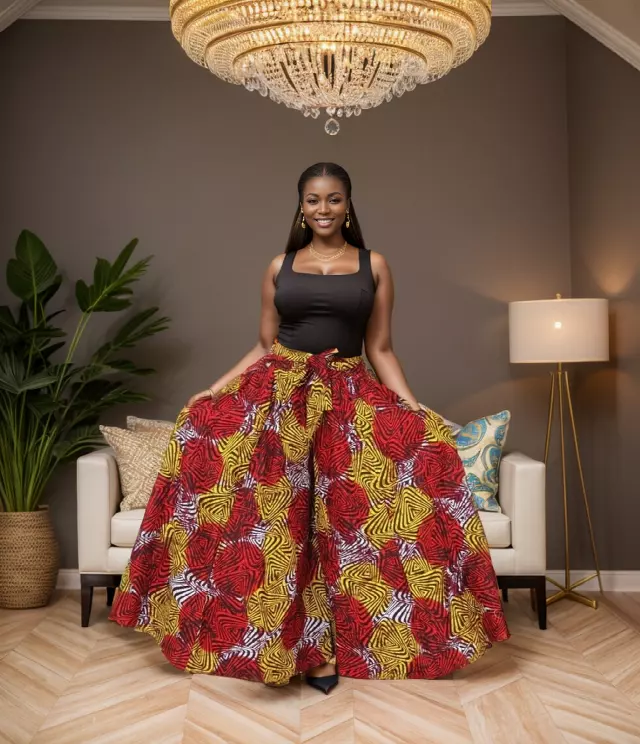 7001SK - 8 Panel African Print Skirt - Authentic African Wax (3-PCS PRE-PACK) - $25 Each — One Size / Print-568 / 3-Pcs Per Pack