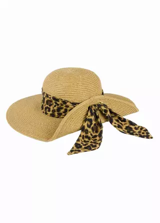 Adrienne Vittadini Leopard Trim Straw Floppy — TOAST