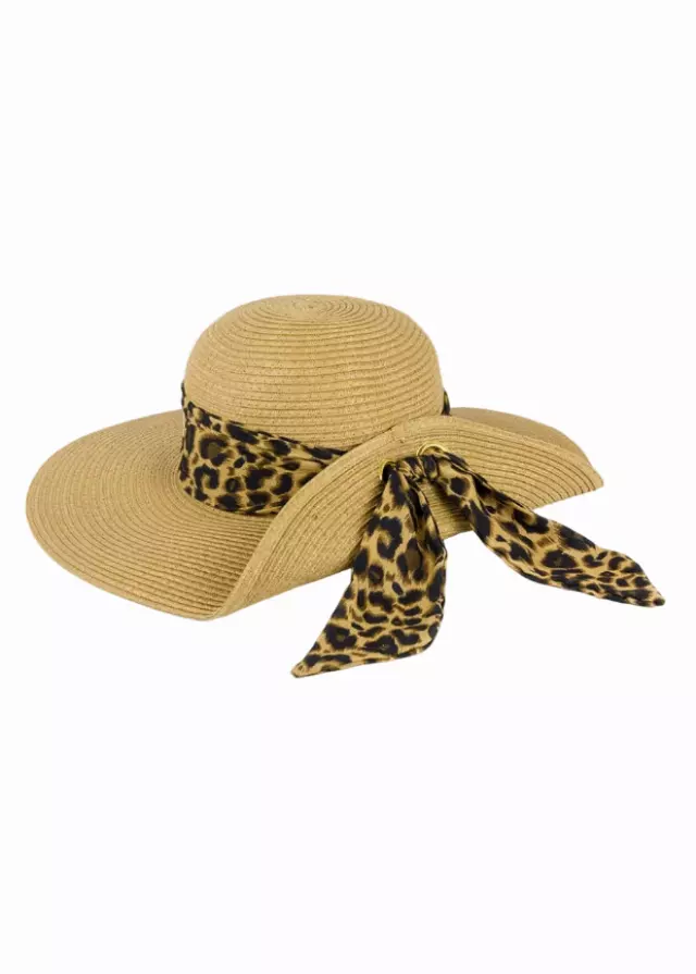 Adrienne Vittadini Leopard Trim Straw Floppy — TOAST