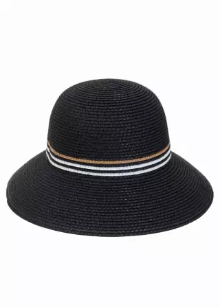 Max Studio Striped Straw Bucket Hat — BLACK