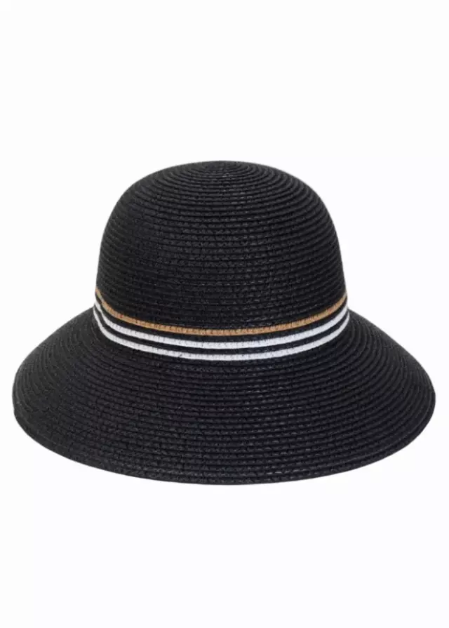 Max Studio Striped Straw Bucket Hat — BLACK