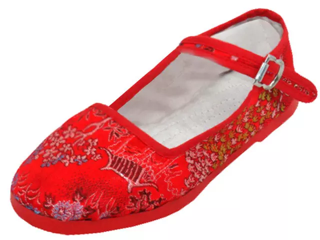 T2-119C - Youth's Satin Brocade Upper Classic Mary Jane Shoes — Red (T2-119C-R) / 27-34 Assorted