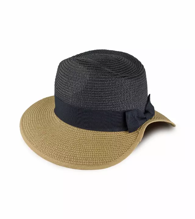Magid Color Block Straw & Ribbon Bow Garden Hat