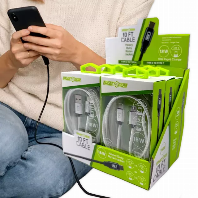 Charging Cable Assortment 10FT - 6 Pieces Per Retail Ready Display 88629