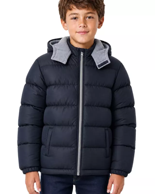 Boys' Puffer Jacket with Removable Hood #R1805 — Black / 8 - 10/12 - 14/16 - 18