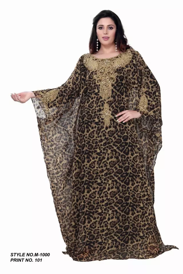M1000 - NEW PRINT ALERT!!! Chiffon Beaded Kaftan - (3 Pcs Pre pack) - $50 Each — One Size (4-22) / Print-101