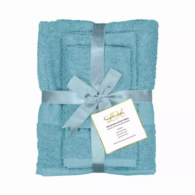 8-Piece: 100% Cotton Bath Towel Set — Sky Blue
