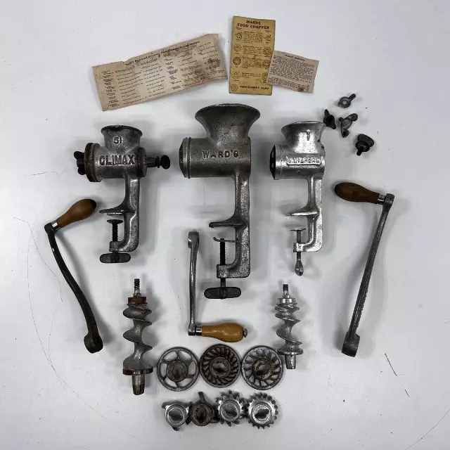Vintage Wards Universal Climax Meat Grinder Lot Cast Iron Food Choppers Parts