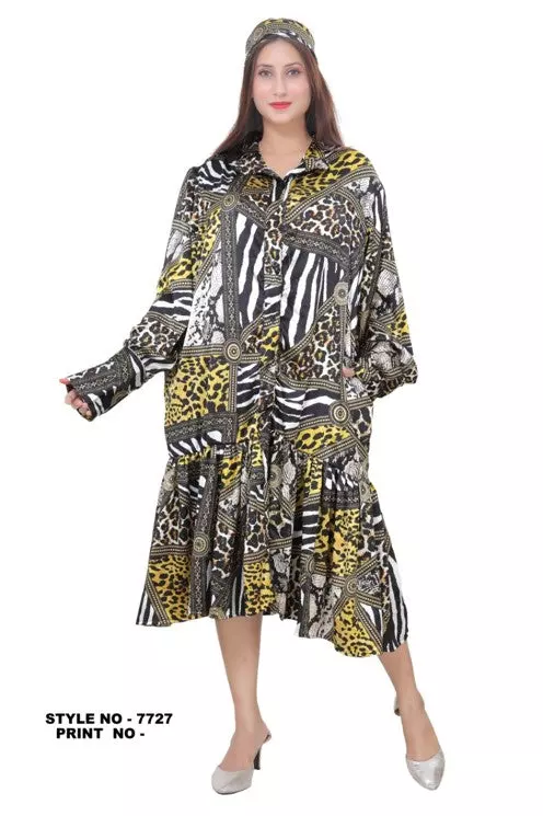 7727- Button Down Animal Print Midi Dress - (3/pk) - Free Size - $20.00 Each