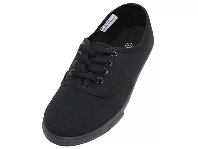 S324G - Youth's "Easy USA" Comfortable Casual Canvas Lace Up Shoes — All Black (S324G-BB) / 11-4 Assorted