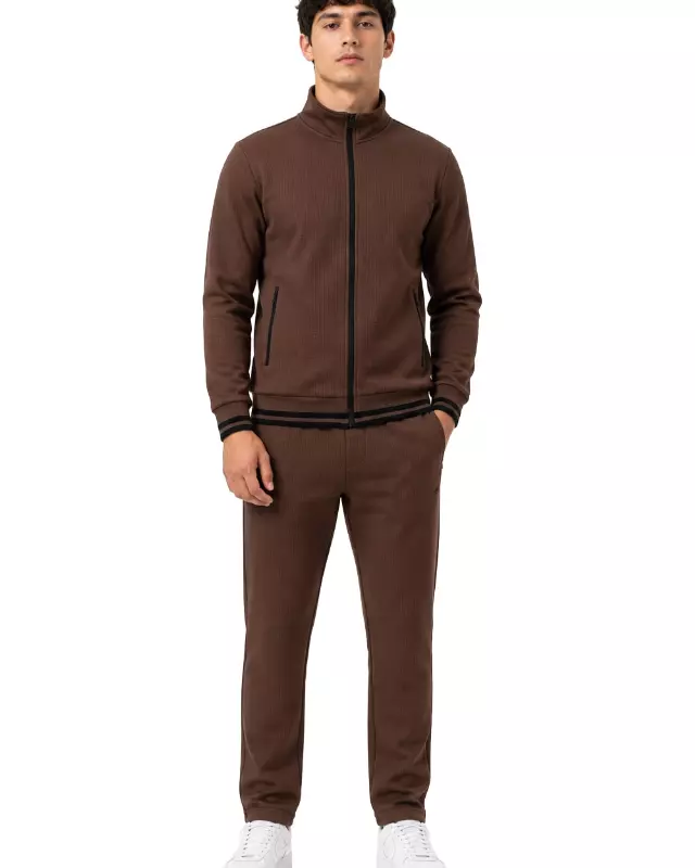 Full-Zip Mock-Neck Track Jacket #T17 — Brown / S-M-L-XL-2X