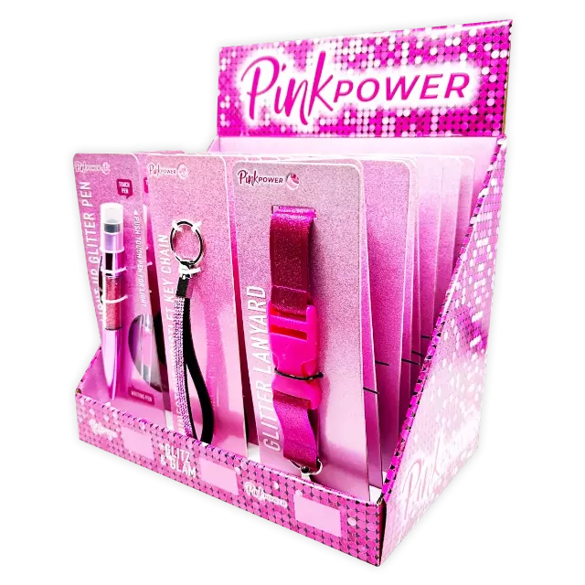 Pink Power Key Chain Lanyard and Pen Assortment - 22 Pieces Per Retail Ready Display Kit 88529