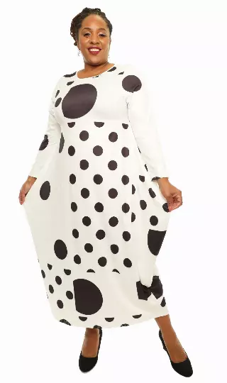 22145- Black/White Polka Dot Maxi Dress- One Size (3-PCS PRE-PACK) ($20.00 Each)