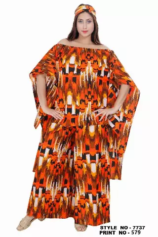 7737 -Off Shoulder 2 pcs Set - $28.00 Each (3 pcs per pack) — Free Size / Print-579