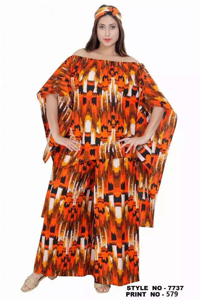 7737 -Off Shoulder 2 pcs Set - $28.00 Each (3 pcs per pack) — Free Size / Print-579