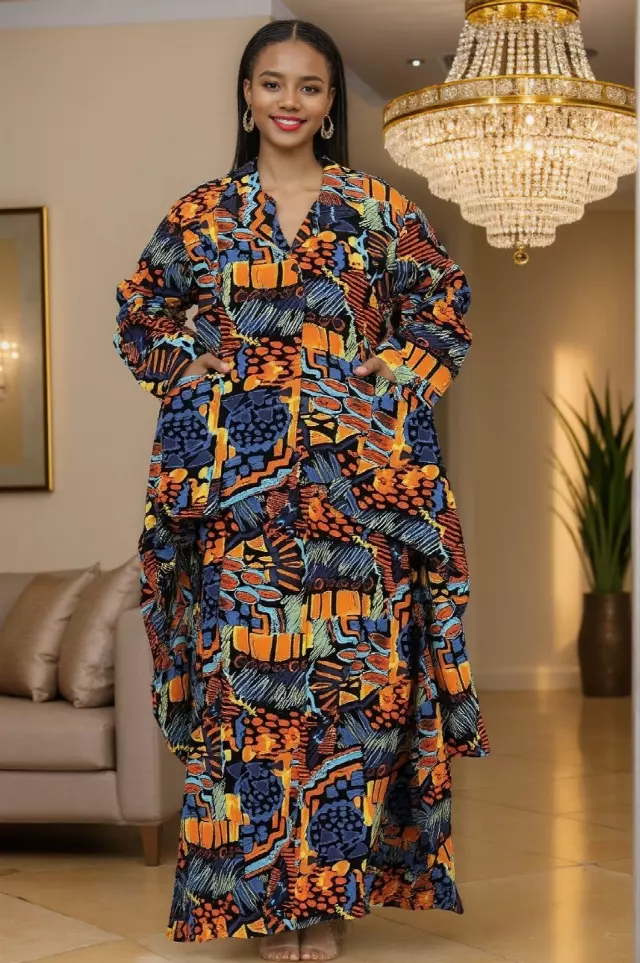 7906 P (Skirt Set) - Authentic African Print 2pc Top + Skirt Set - $30.00 Each (3 pcs per pack) — Free Size / Print-643