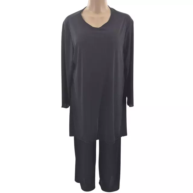 Chicaluv - Women's Plus Size Ribbed Knit Suit – Long-Sleeve Top & Solid Trousers Set XV0644