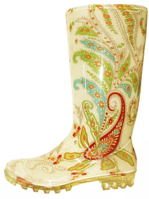 RB-43 - Wholesale Women's "Easy USA" 13.5 Inches Super soft Rubber Printed Rain Boot — Beige Paisley Printed (RB-43) / 5-10 Assorted