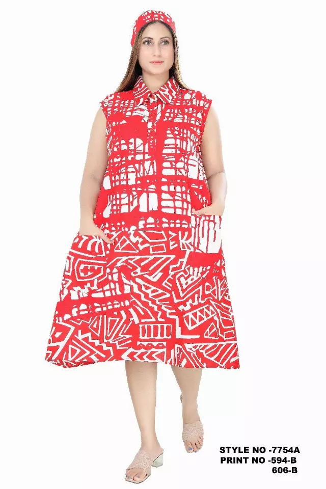 7754A Sleeveless Mixed Print Short Dress (3 PCS PRE-PACK) - $15.00 EACH — One Size (4 - 24) / Print-594B/606B