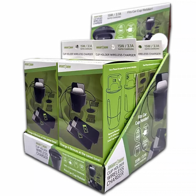 Cup Holder Multi-Port Wireless Charger - 4 Pieces Per Retail Ready Display 23765