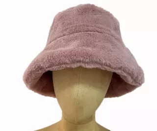 HX602 Solid Color Faux Fur Bucket Hat — Pink