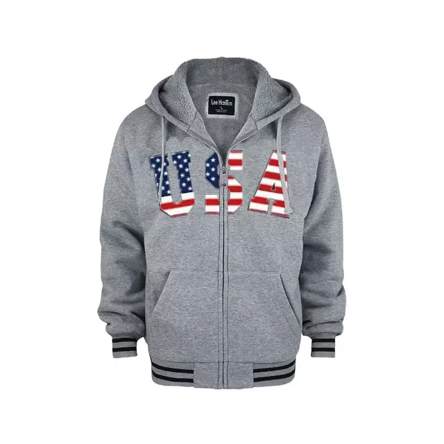 Men’s Sherpa Lined Full Zip Hoodie - USA - Style #MFJ127 - $12.90/Unit 12 PC — S-2XL (WHOLESALE) / Light Grey