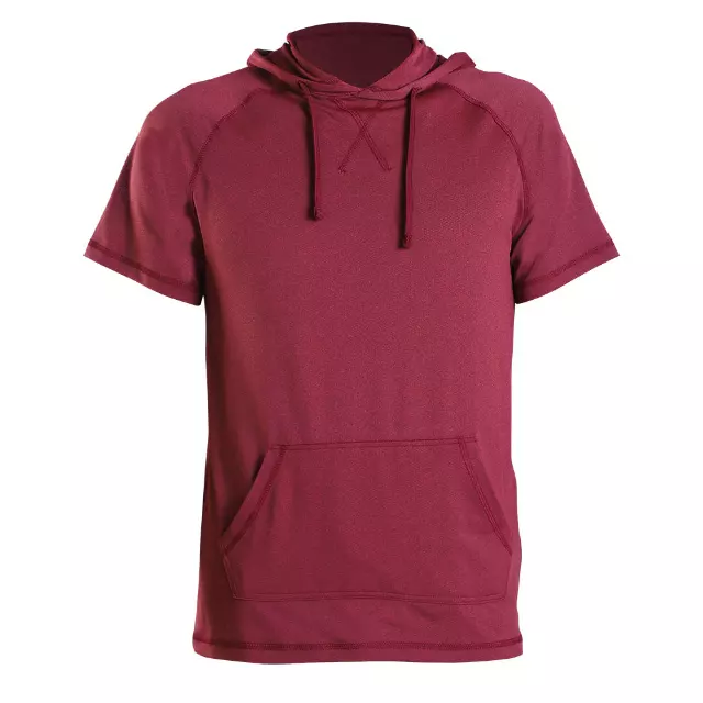 Men's Short Sleeve Pullover Hoodie Tee with Kangaroo Pockets- Style #MS017 - $11.50/ Unit MINIMUM 1224PCS - PLEASE SEE DESCRIPTION - S-2XL — Burgundy