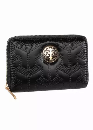 Rebecca & Rifka Patent Geometric Quilt Medallion Zip Indexer Wallet — BK/GD