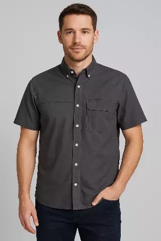 Ripstop "Breeze Back" Vented Short Sleeve Button Down Shirt