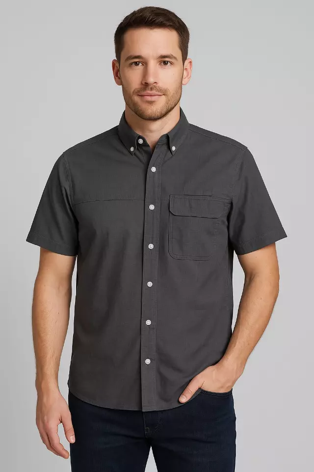 Ripstop "Breeze Back" Vented Short Sleeve Button Down Shirt