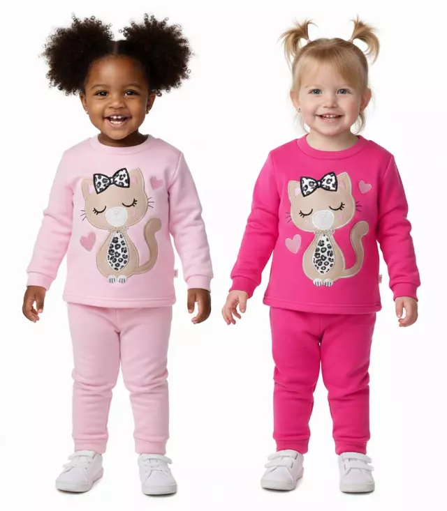 GIRLS PINK Kitty Cat Applique Crew Neck Jogset - 8772702