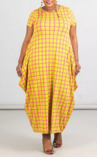 CHH19065...70- Half Sleeve Bubble Dress - Various Prints - (6-PCS PRE-PACK) ($20 Each) — 6-Pcs PRE-PACK / 20001-Pink/Green